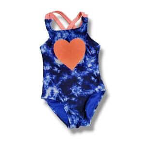 Cat & Jack Toddler Girls Blue Tie-Dye Heart One-Piece Swimsuit – 18 Months